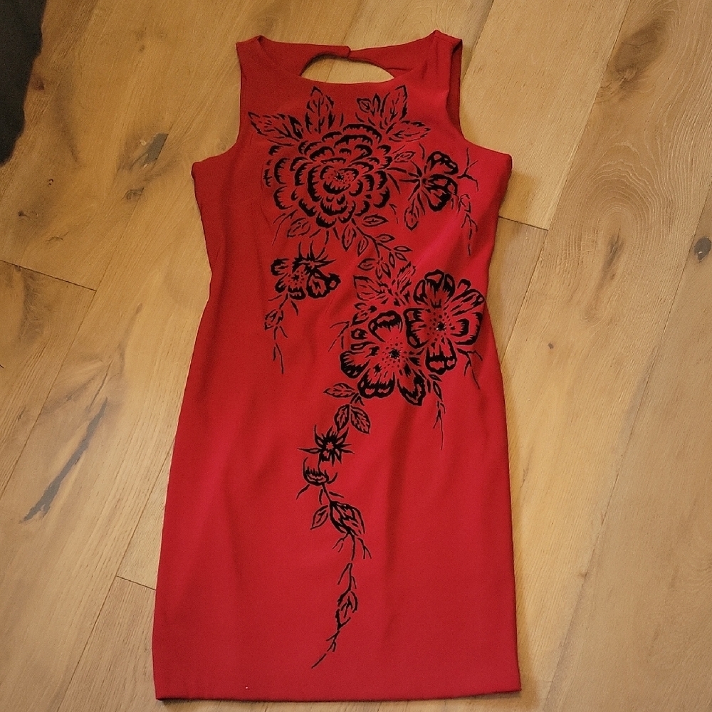 Beautiful CDC Red With Black Flower Dress Size 10